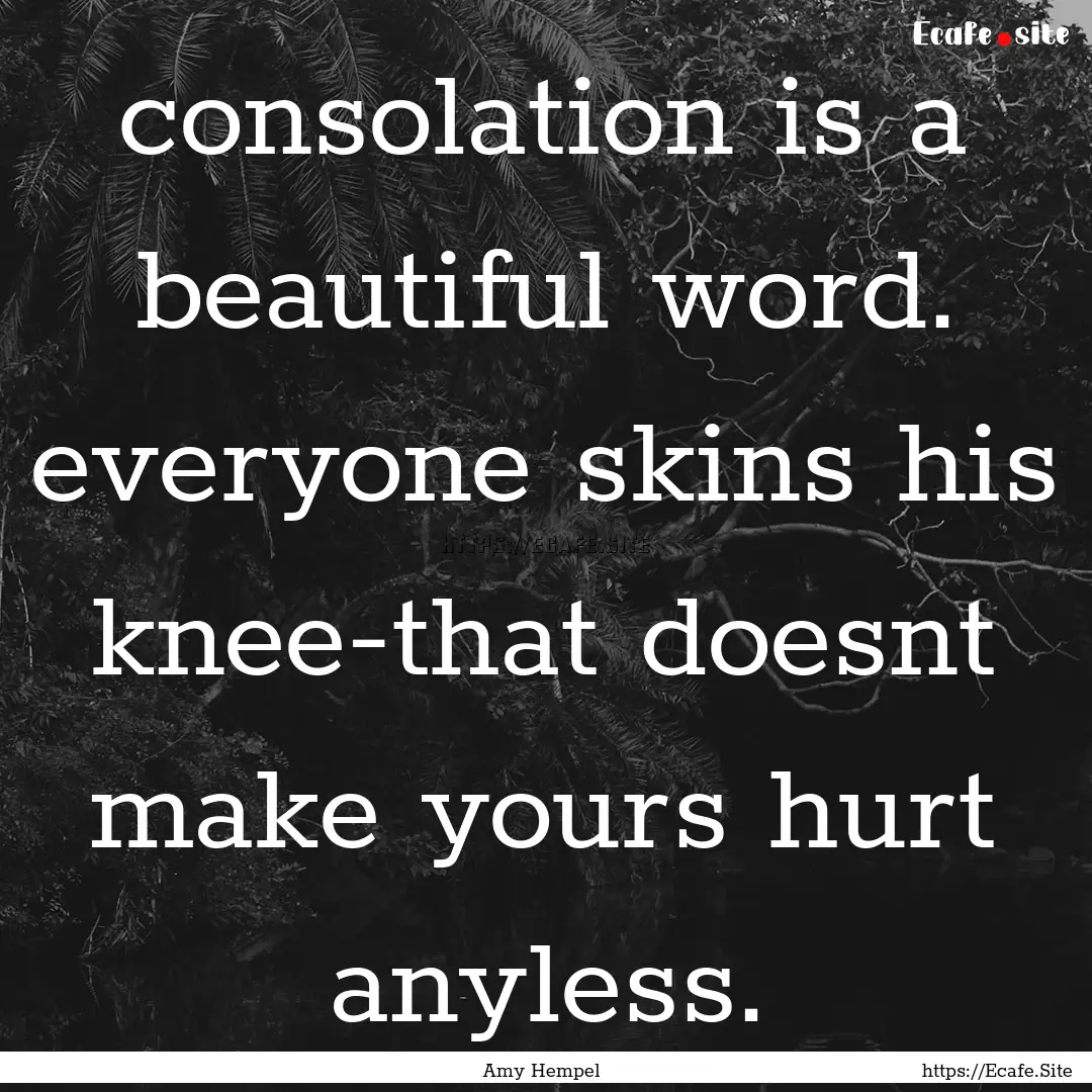 consolation is a beautiful word. everyone.... : Quote by Amy Hempel