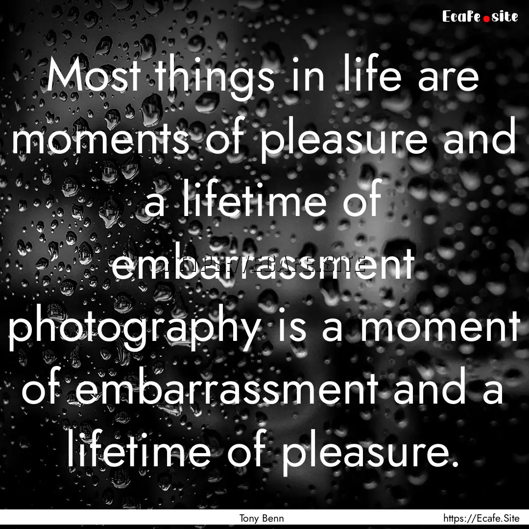 Most things in life are moments of pleasure.... : Quote by Tony Benn