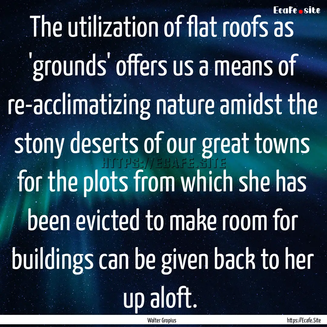 The utilization of flat roofs as 'grounds'.... : Quote by Walter Gropius