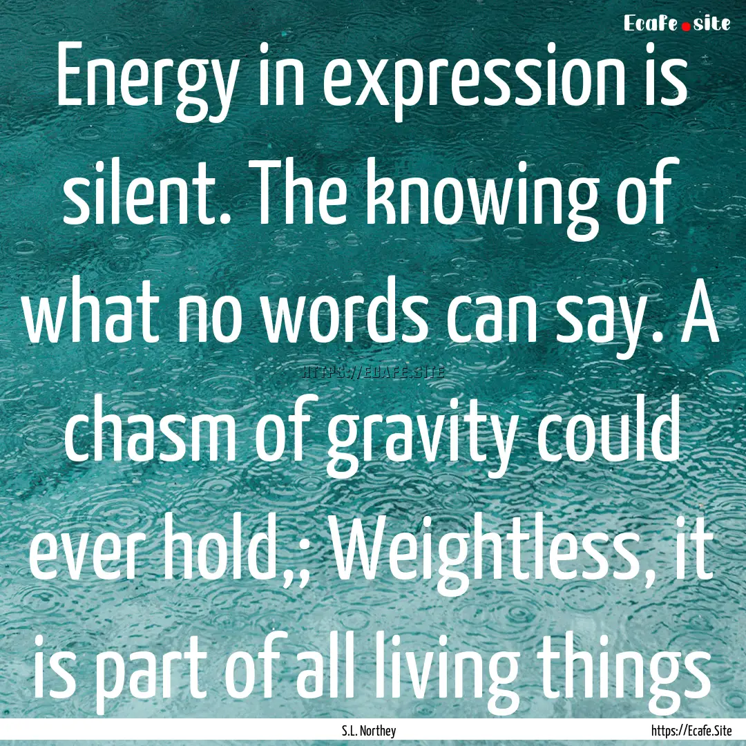 Energy in expression is silent. The knowing.... : Quote by S.L. Northey