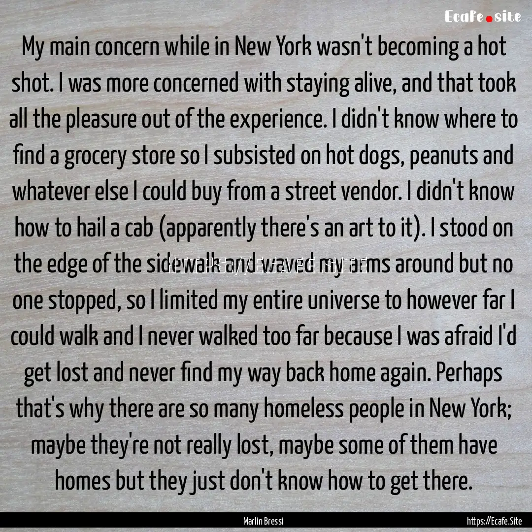 My main concern while in New York wasn't.... : Quote by Marlin Bressi