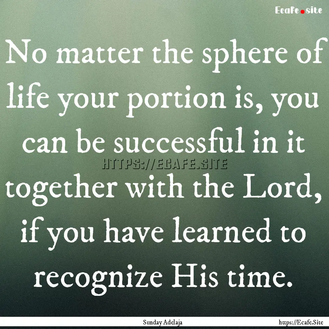 No matter the sphere of life your portion.... : Quote by Sunday Adelaja