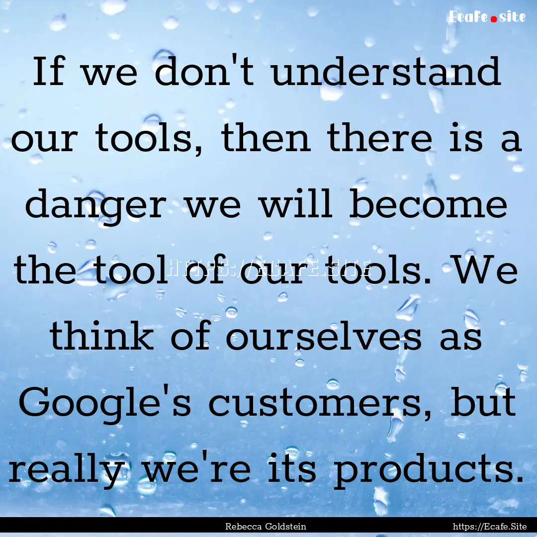 If we don't understand our tools, then there.... : Quote by Rebecca Goldstein