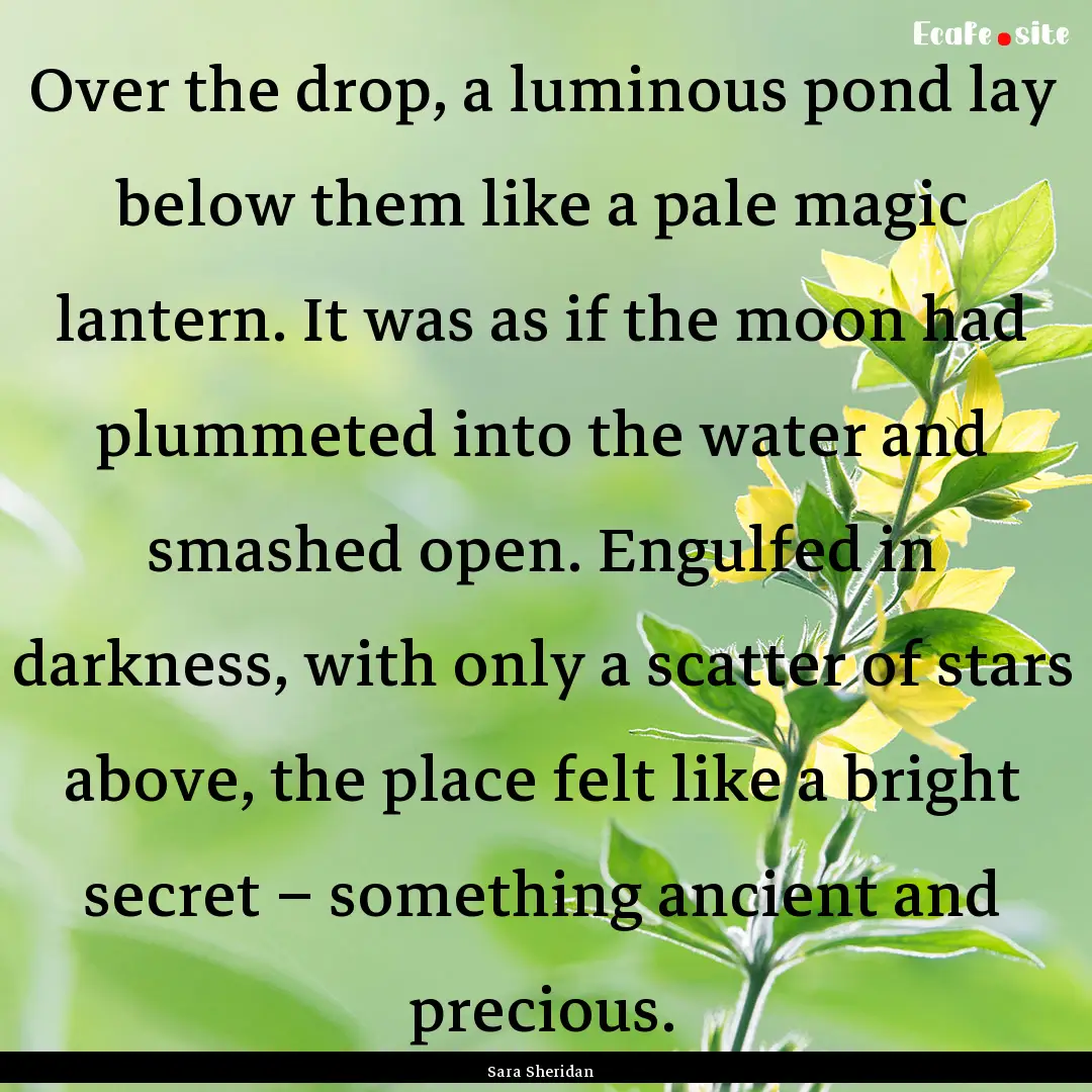 Over the drop, a luminous pond lay below.... : Quote by Sara Sheridan