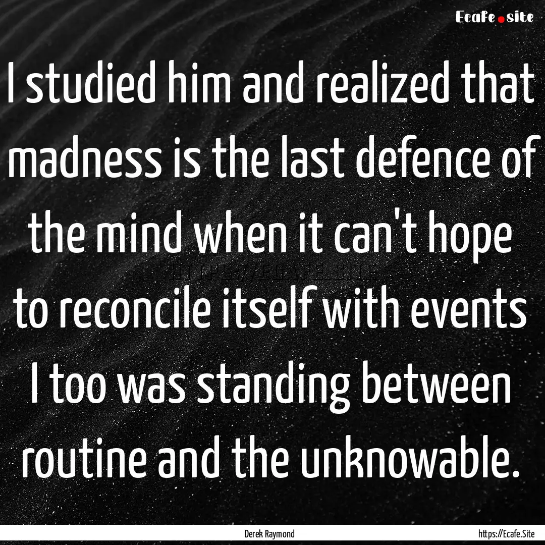 I studied him and realized that madness is.... : Quote by Derek Raymond