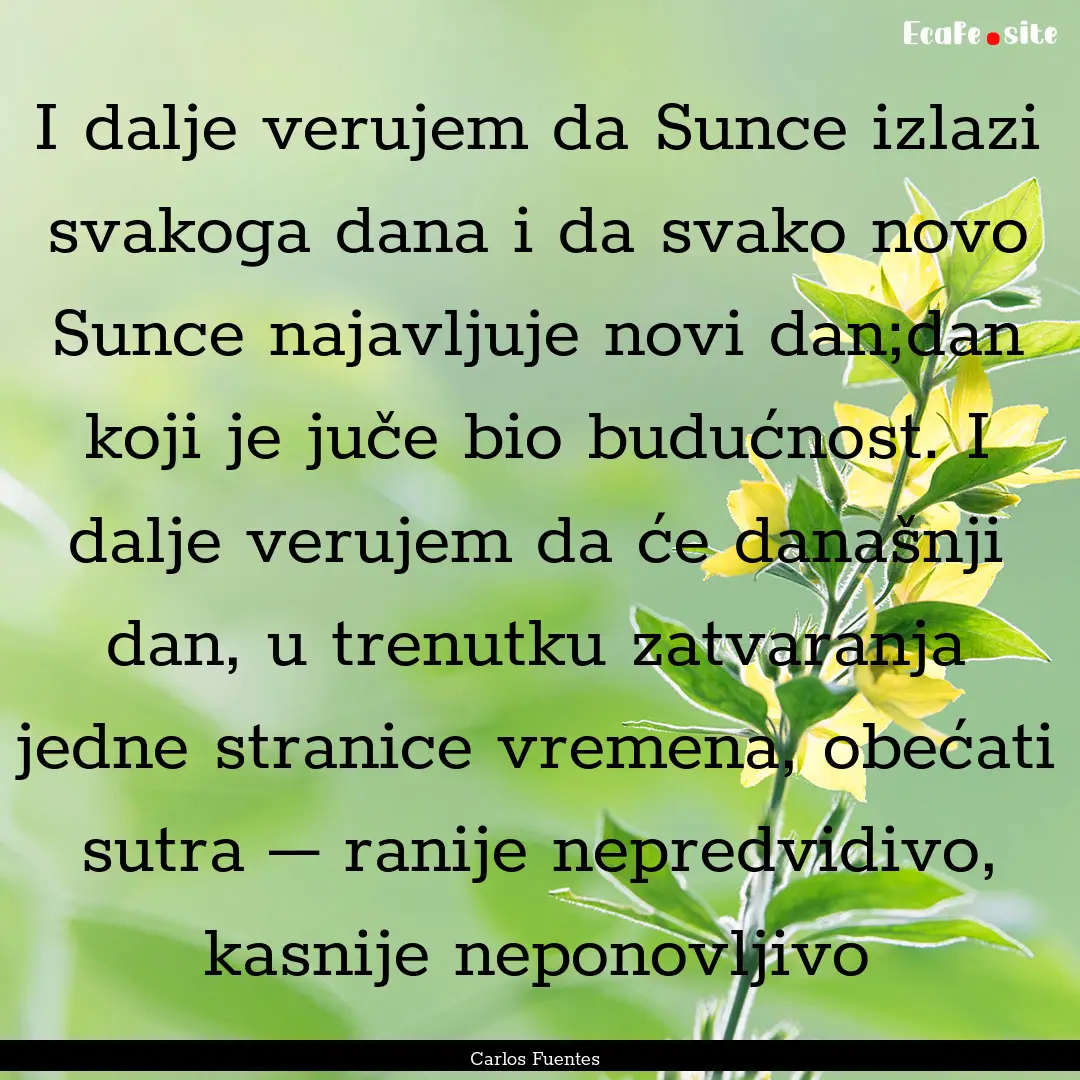 I dalje verujem da Sunce izlazi svakoga dana.... : Quote by Carlos Fuentes