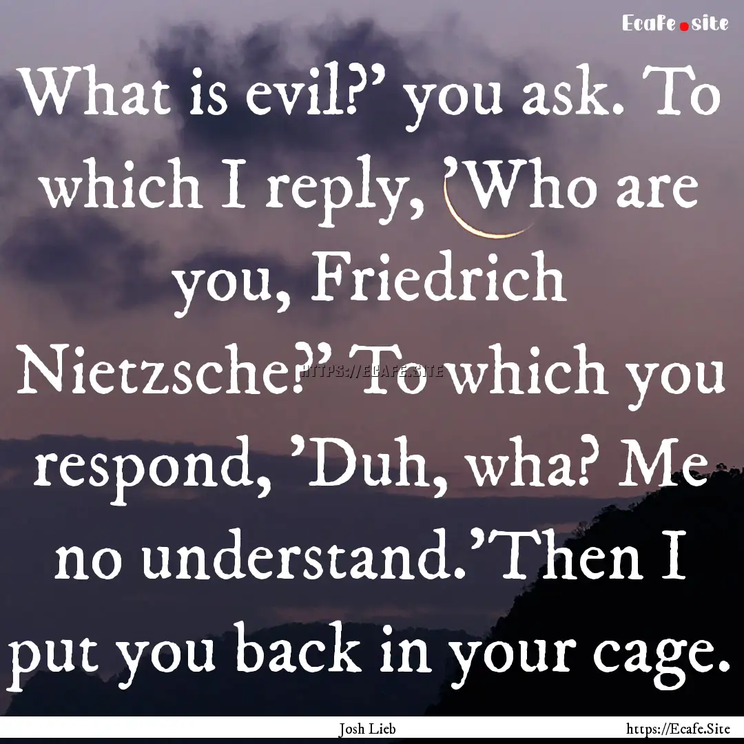 What is evil?' you ask. To which I reply,.... : Quote by Josh Lieb