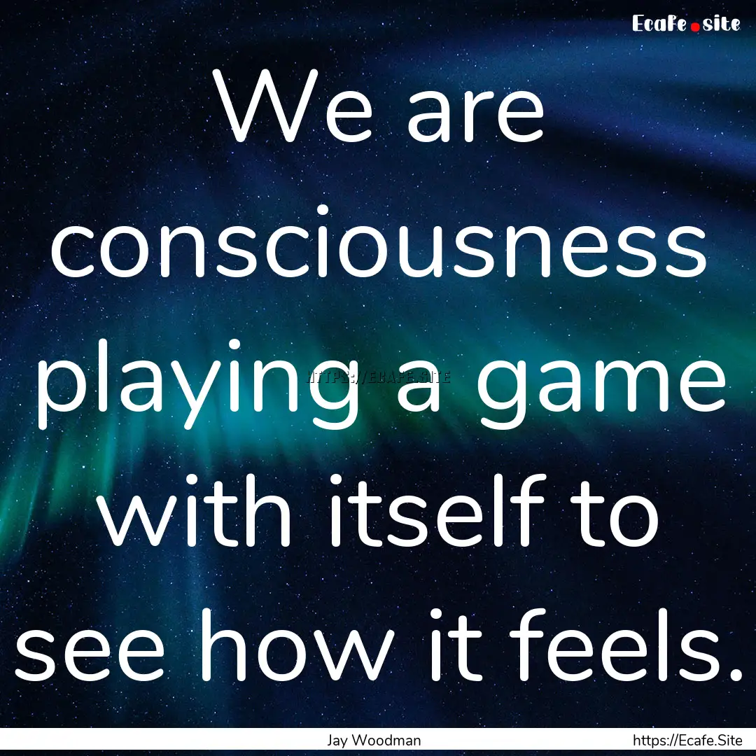 We are consciousness playing a game with.... : Quote by Jay Woodman