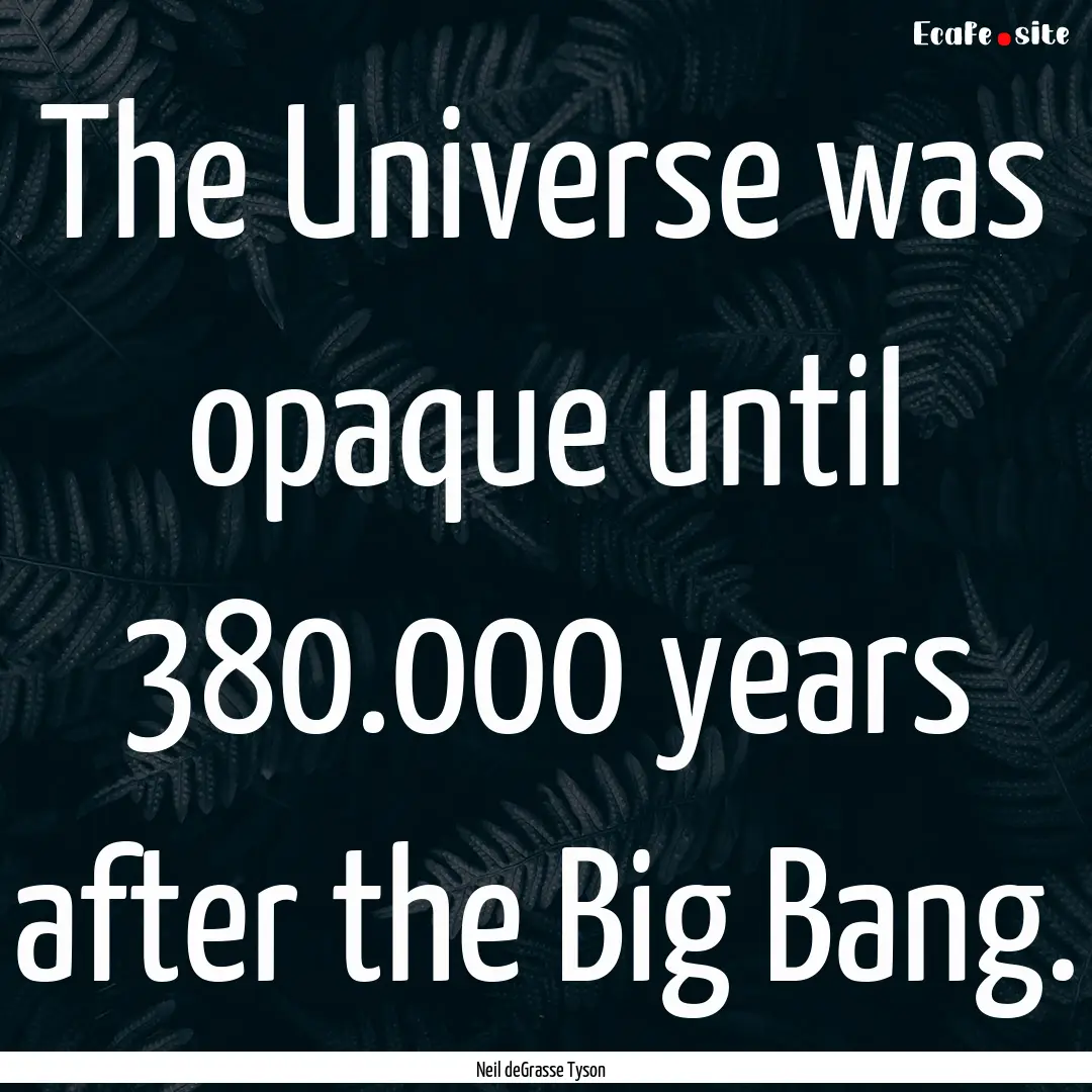 The Universe was opaque until 380.000 years.... : Quote by Neil deGrasse Tyson