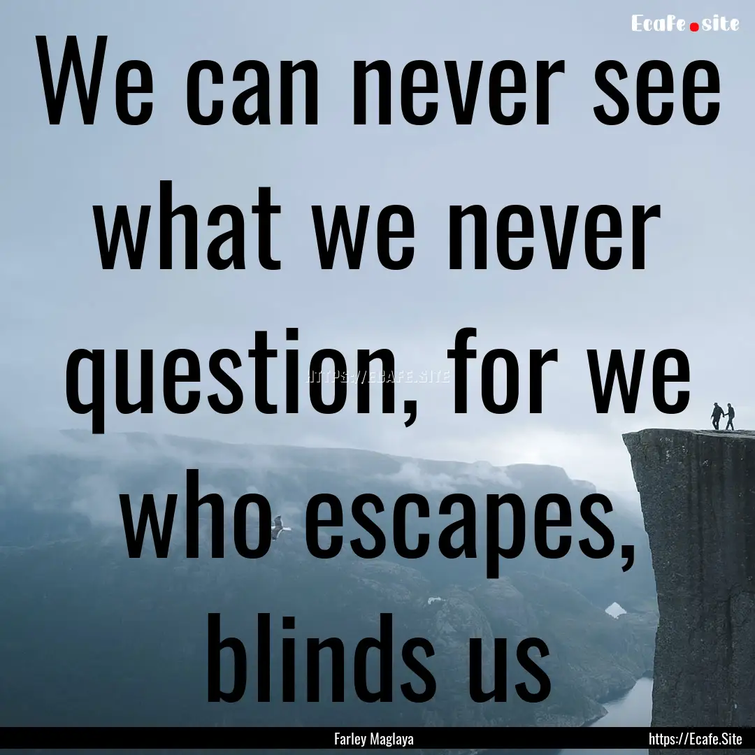 We can never see what we never question,.... : Quote by Farley Maglaya