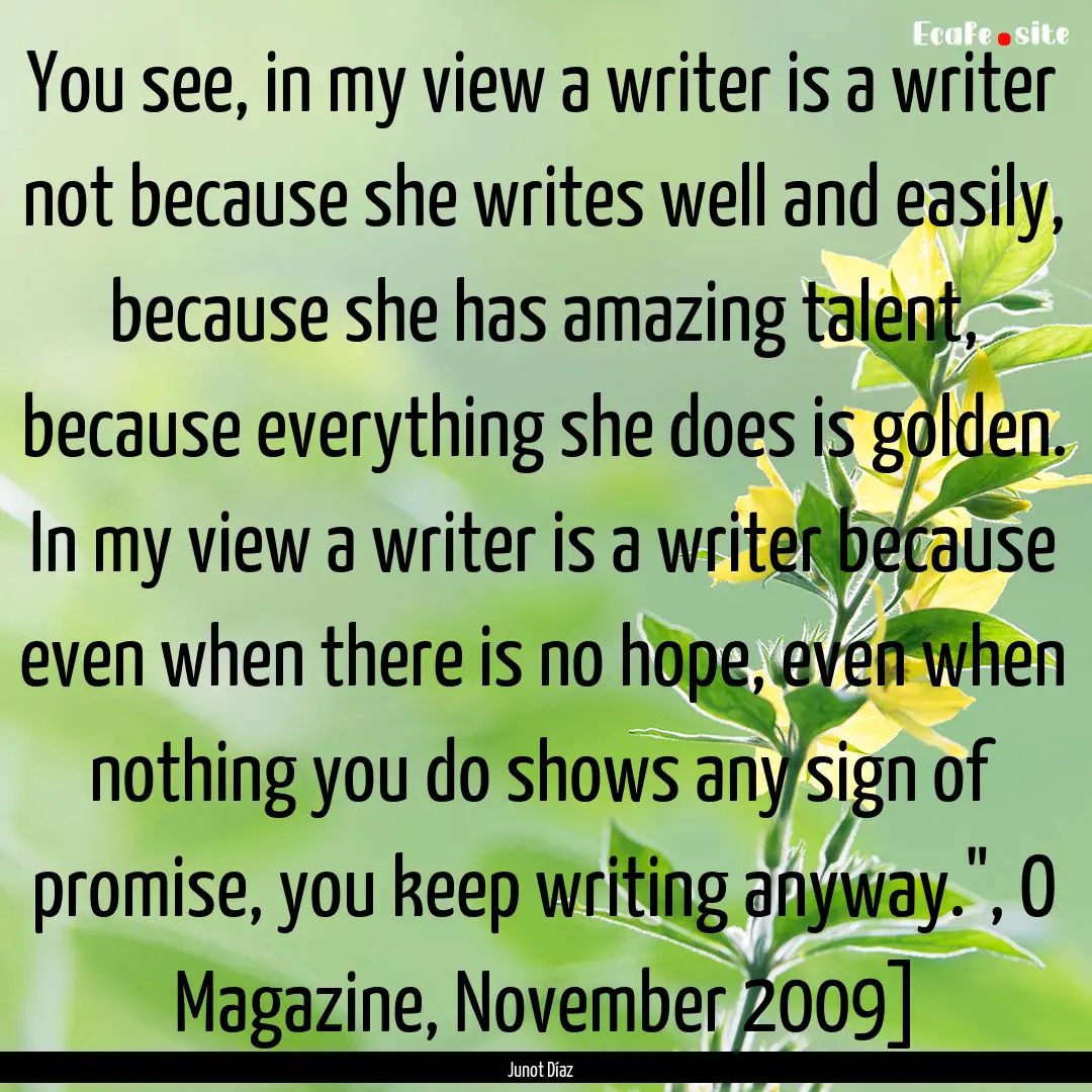 You see, in my view a writer is a writer.... : Quote by Junot Díaz