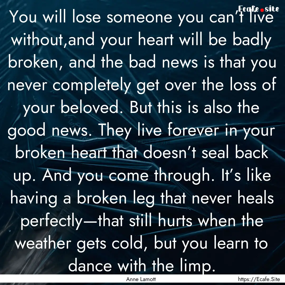 You will lose someone you can’t live without,and.... : Quote by Anne Lamott