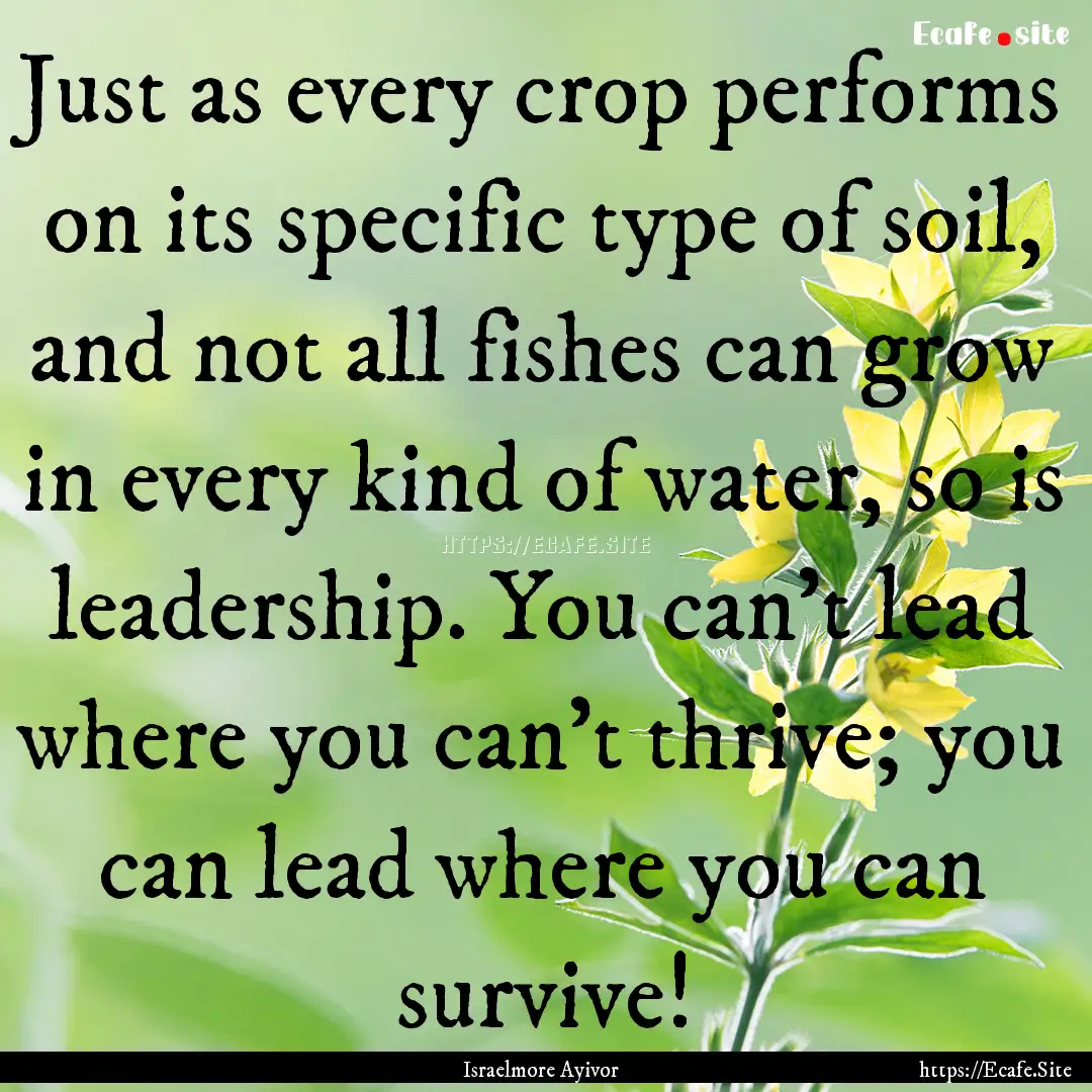 Just as every crop performs on its specific.... : Quote by Israelmore Ayivor