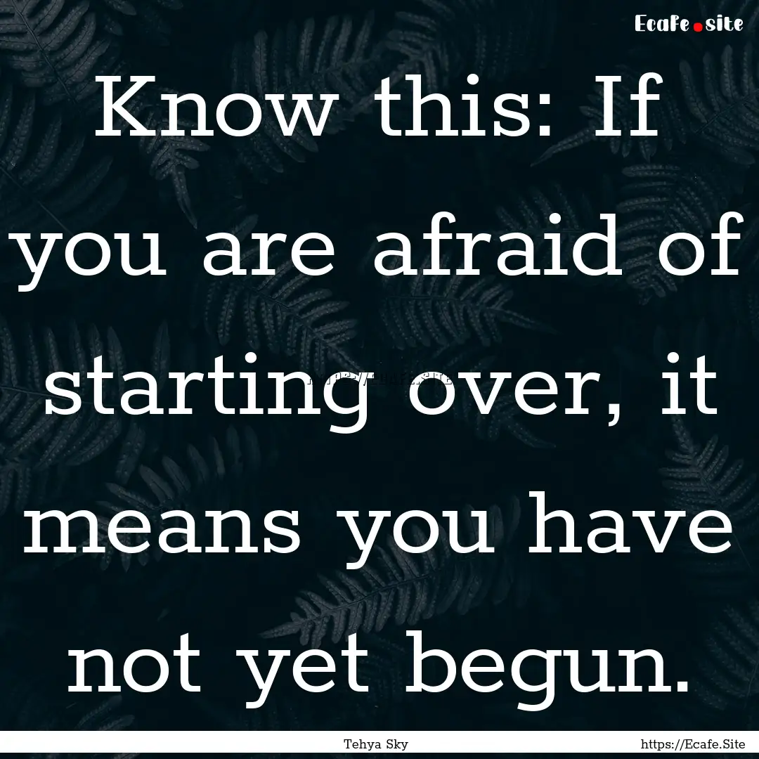 Know this: If you are afraid of starting.... : Quote by Tehya Sky