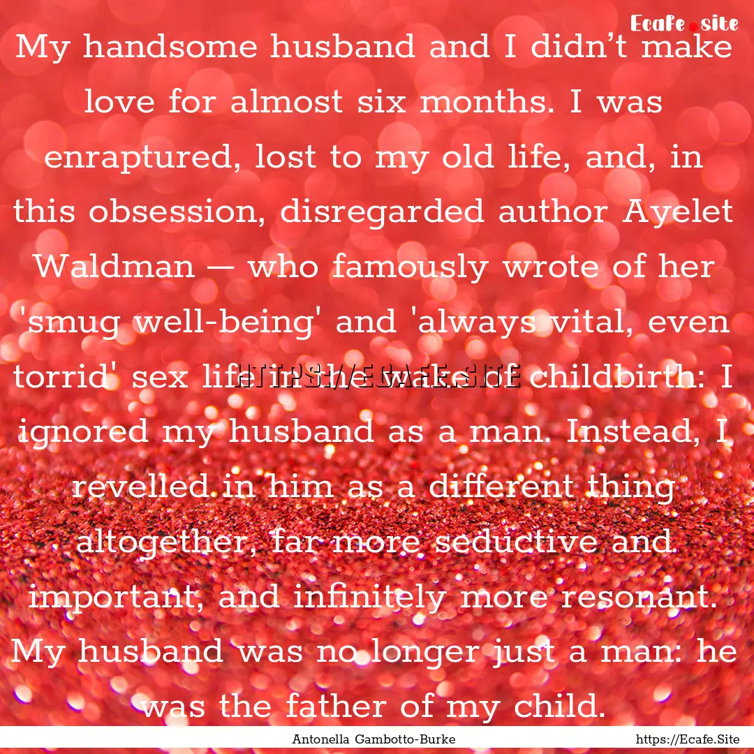 My handsome husband and I didn’t make love.... : Quote by Antonella Gambotto-Burke