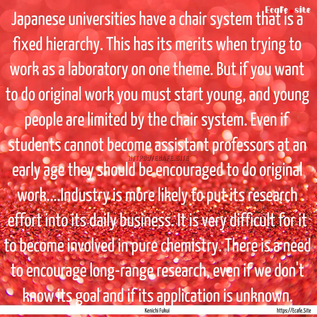 Japanese universities have a chair system.... : Quote by Kenichi Fukui