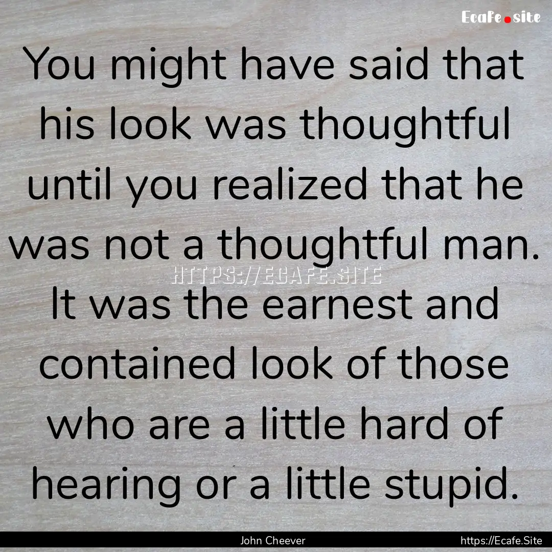 You might have said that his look was thoughtful.... : Quote by John Cheever