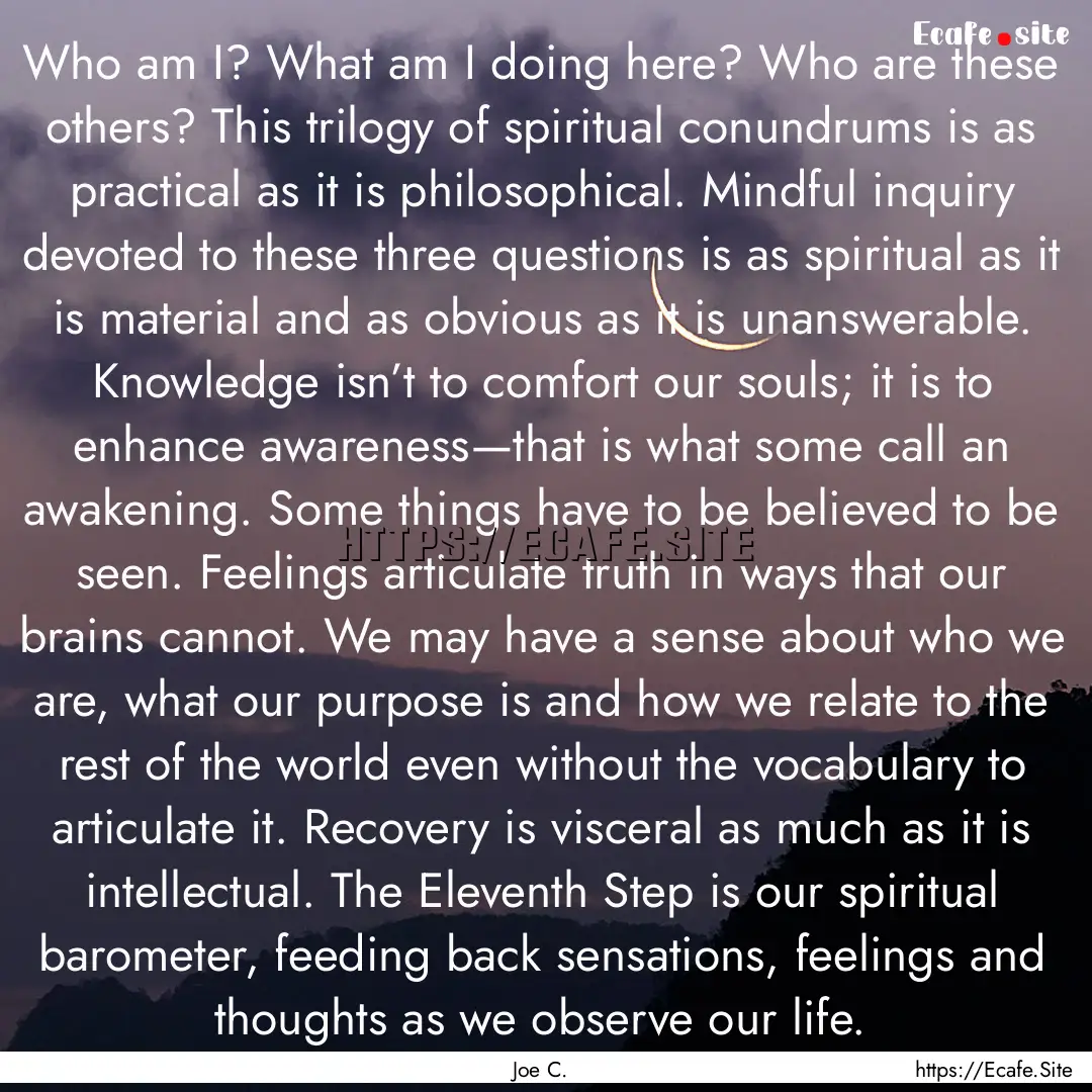 Who am I? What am I doing here? Who are these.... : Quote by Joe C.