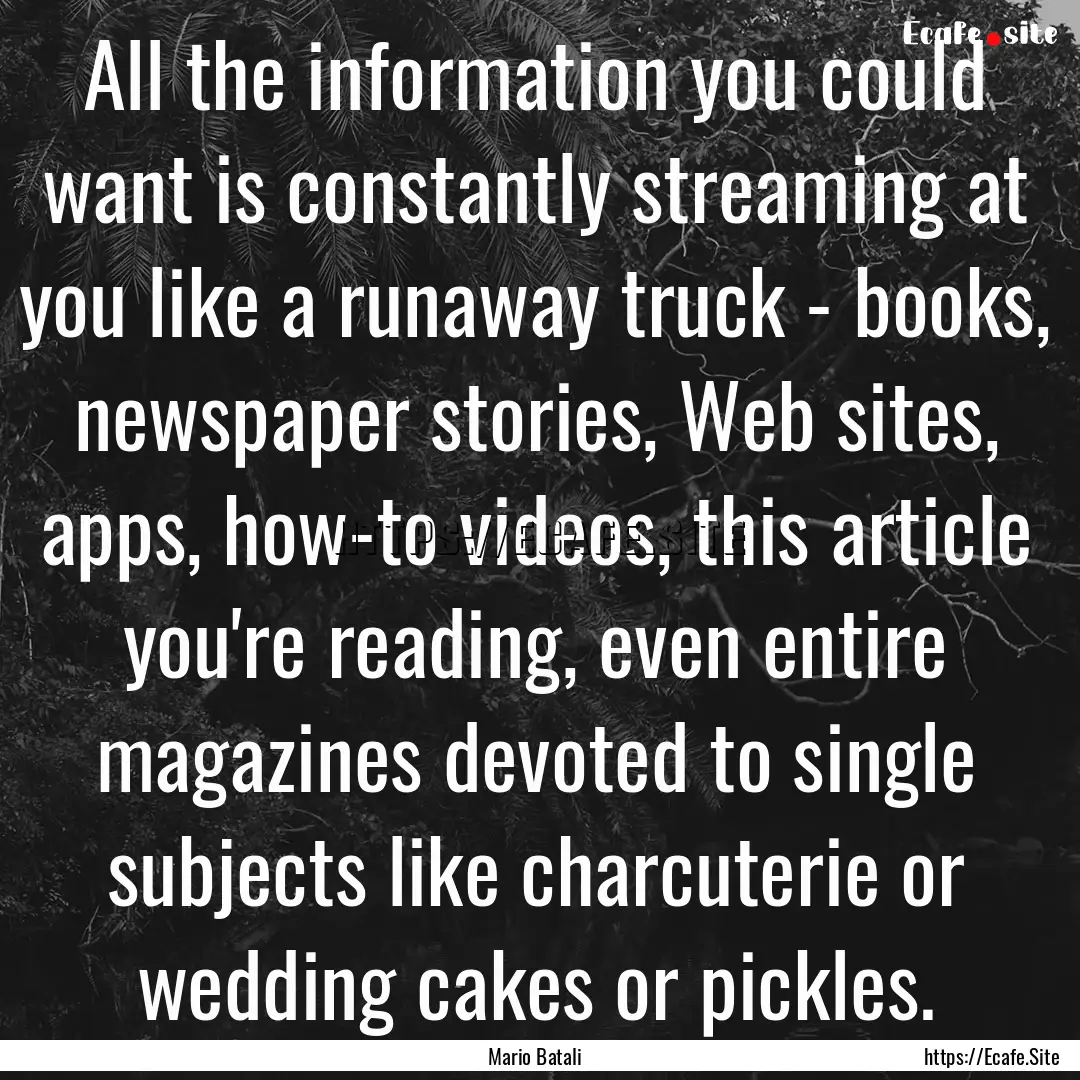 All the information you could want is constantly.... : Quote by Mario Batali