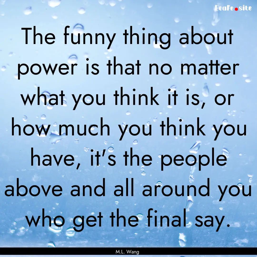 The funny thing about power is that no matter.... : Quote by M.L. Wang