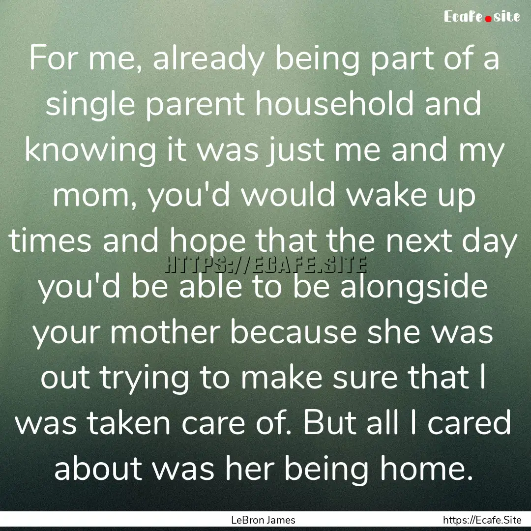 For me, already being part of a single parent.... : Quote by LeBron James