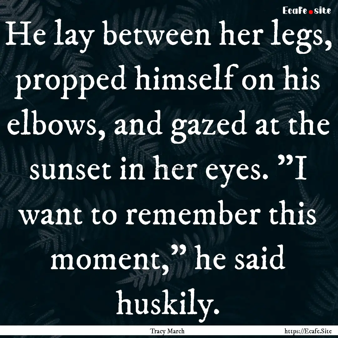 He lay between her legs, propped himself.... : Quote by Tracy March