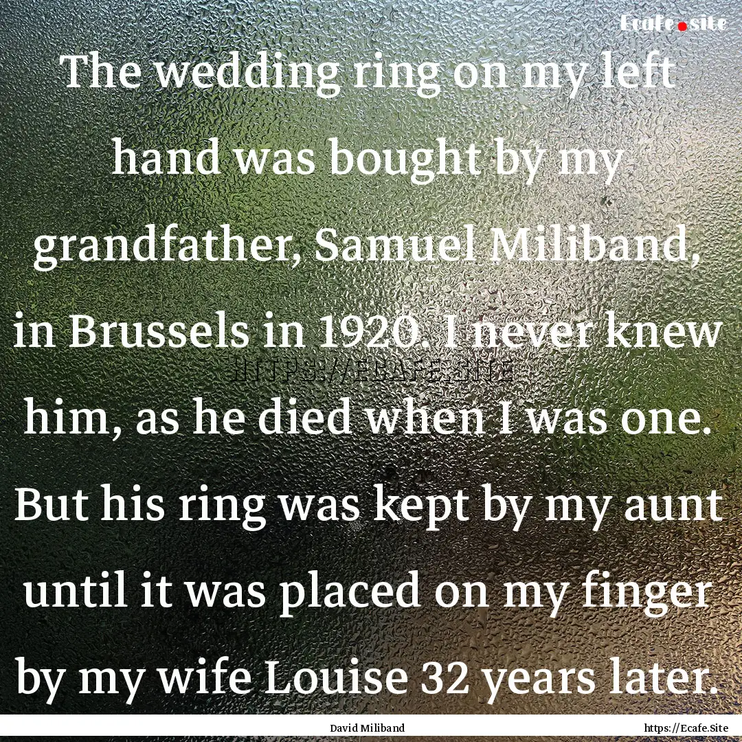 The wedding ring on my left hand was bought.... : Quote by David Miliband