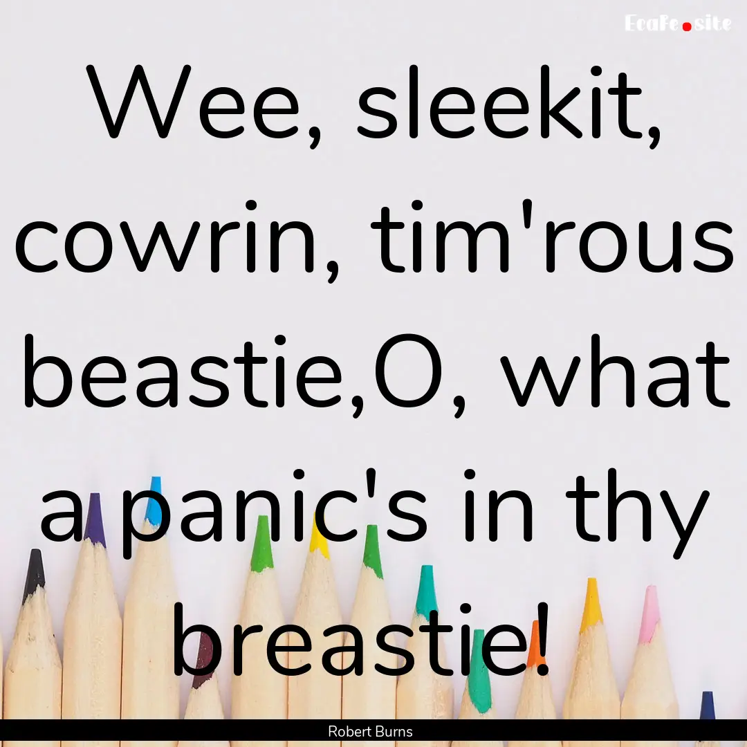 Wee, sleekit, cowrin, tim'rous beastie,O,.... : Quote by Robert Burns