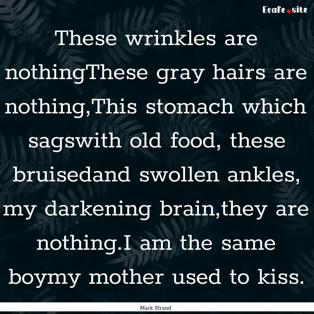 These wrinkles are nothingThese gray hairs.... : Quote by Mark Strand