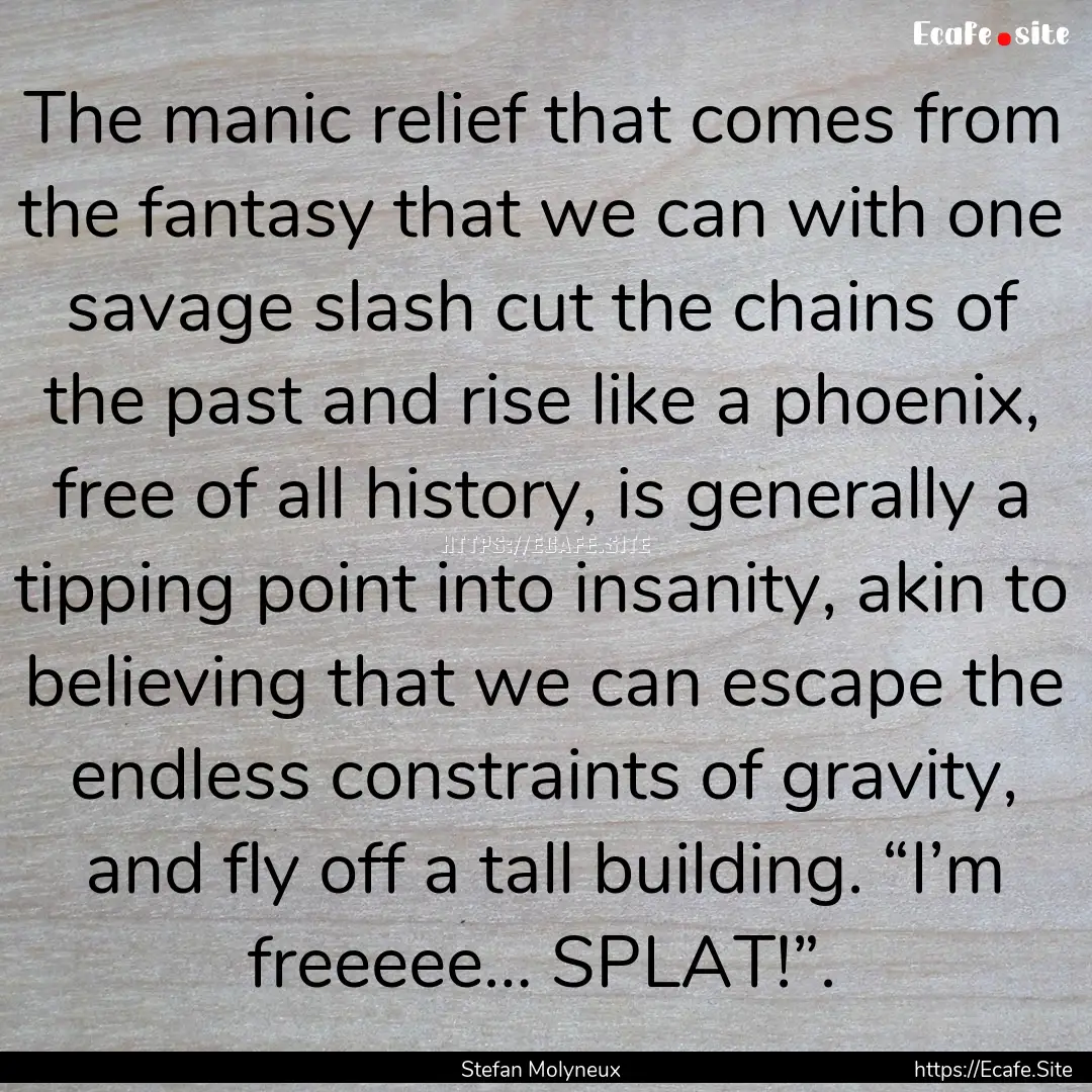 The manic relief that comes from the fantasy.... : Quote by Stefan Molyneux