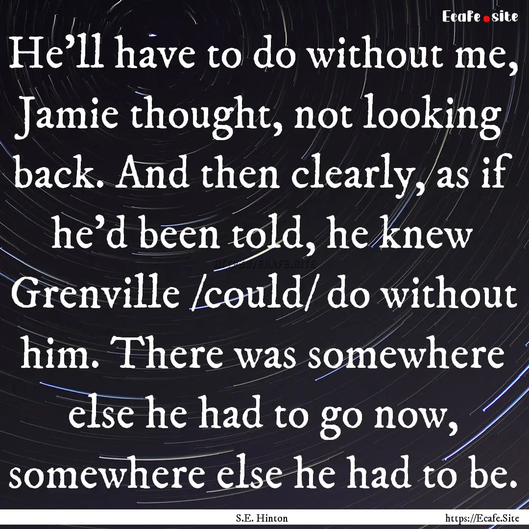 He'll have to do without me, Jamie thought,.... : Quote by S.E. Hinton