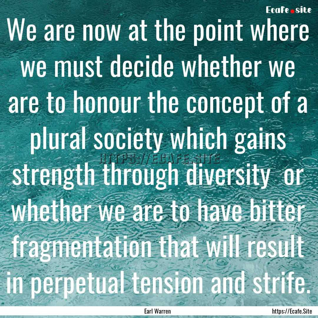 We are now at the point where we must decide.... : Quote by Earl Warren