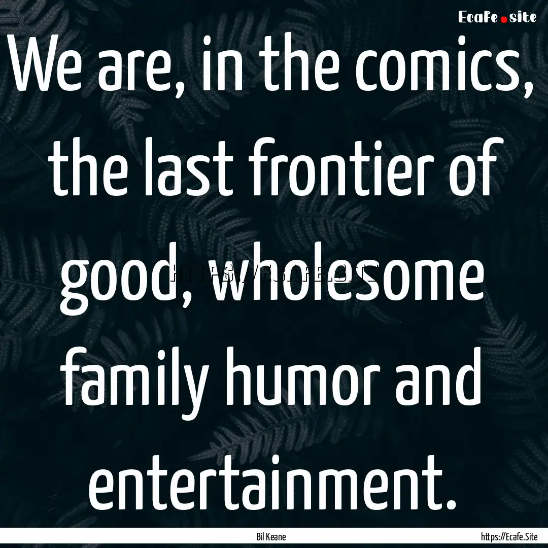 We are, in the comics, the last frontier.... : Quote by Bil Keane