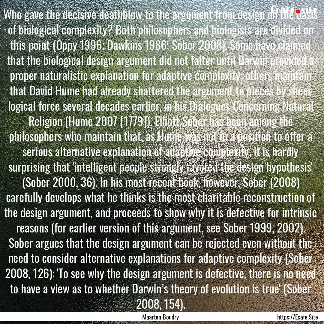 Who gave the decisive deathblow to the argument.... : Quote by Maarten Boudry