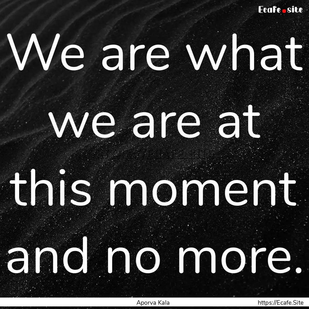 We are what we are at this moment and no.... : Quote by Aporva Kala