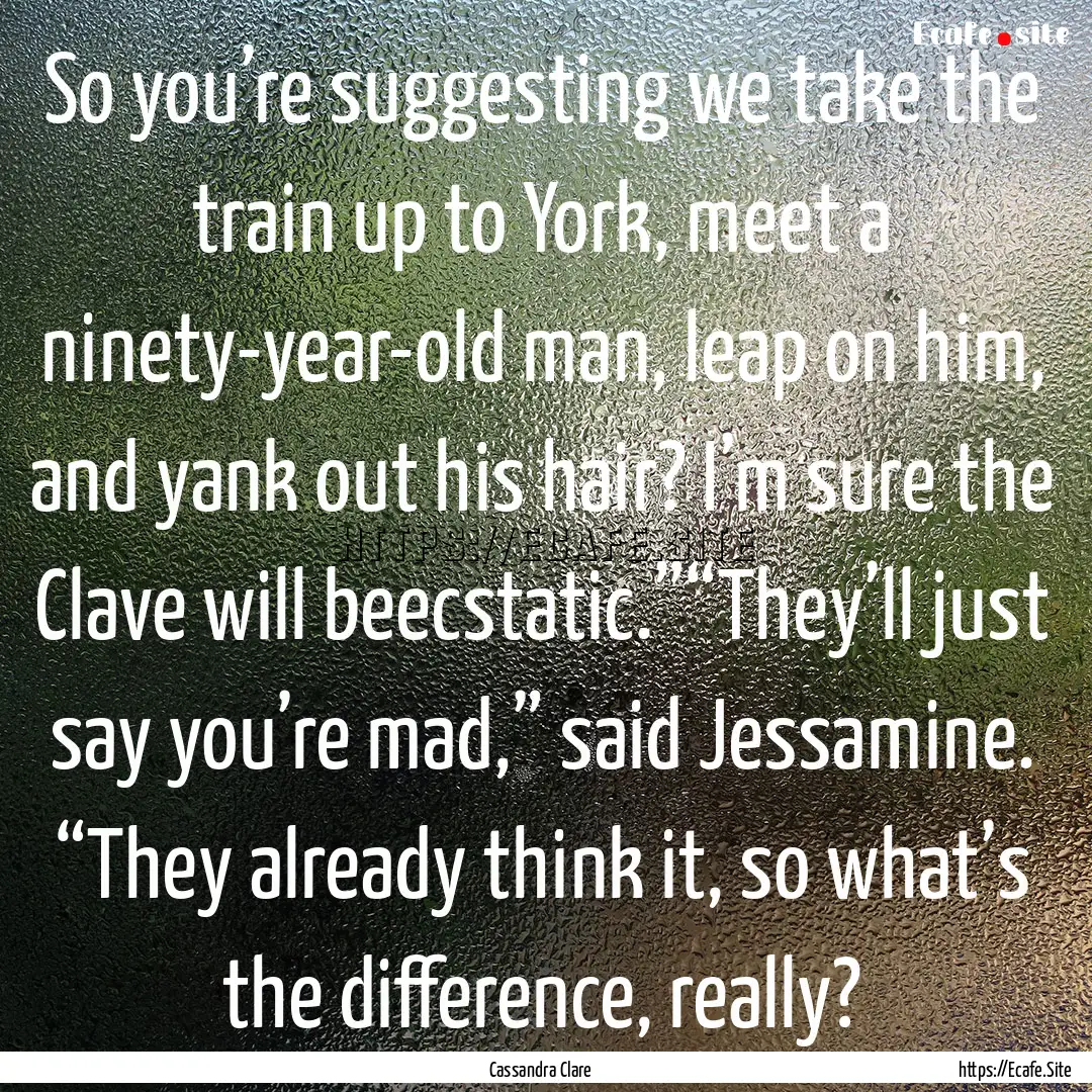 So you’re suggesting we take the train.... : Quote by Cassandra Clare