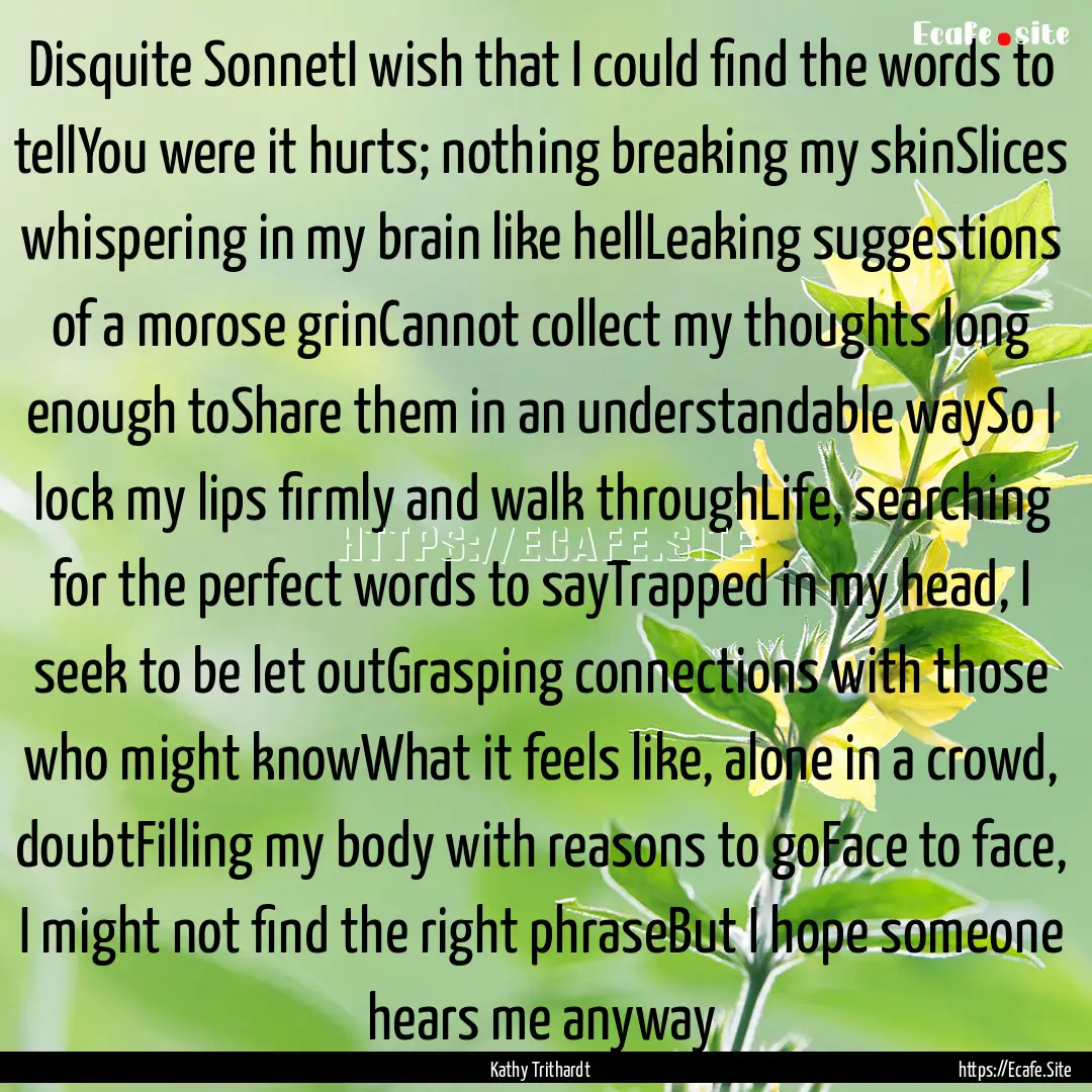 Disquite SonnetI wish that I could find the.... : Quote by Kathy Trithardt