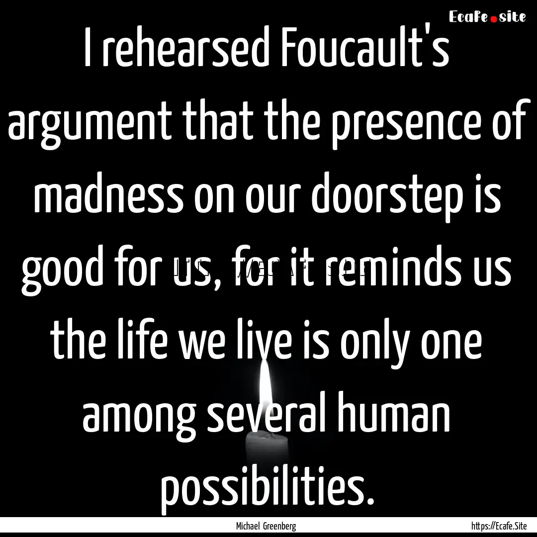 I rehearsed Foucault's argument that the.... : Quote by Michael Greenberg