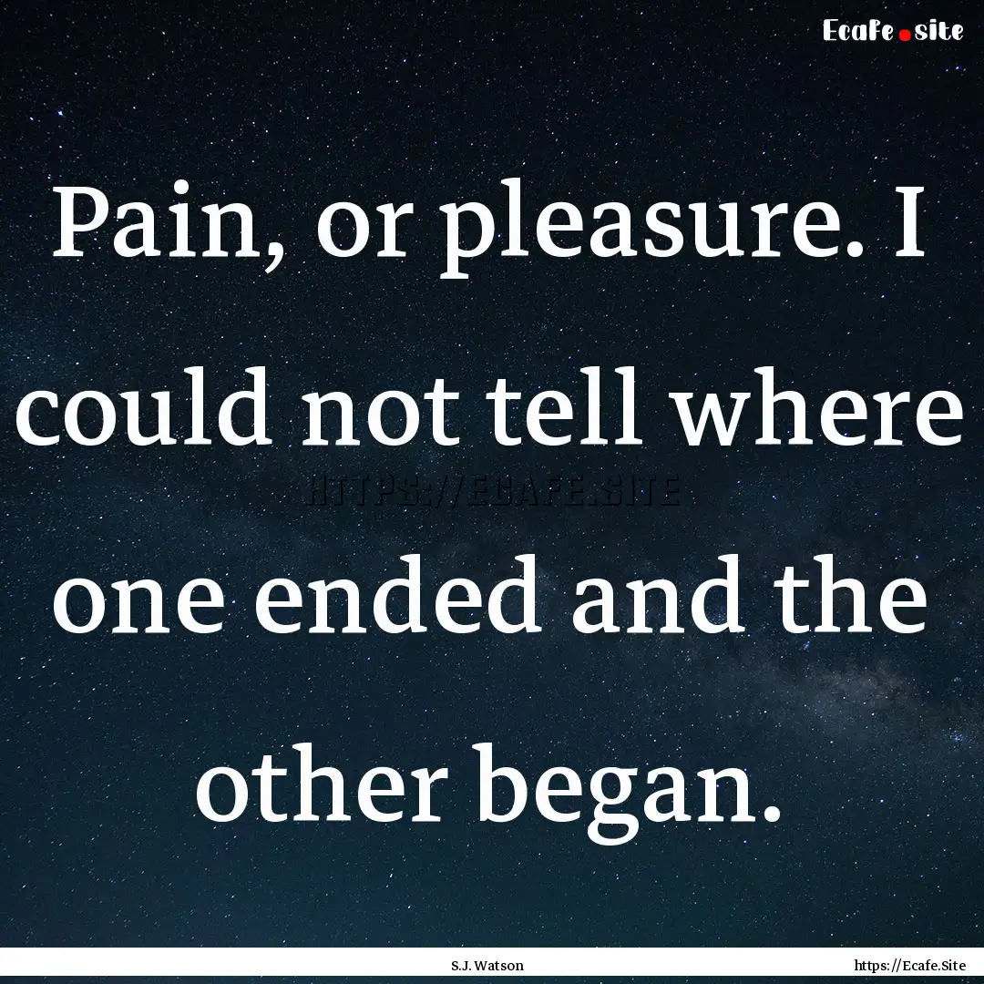 Pain, or pleasure. I could not tell where.... : Quote by S.J. Watson