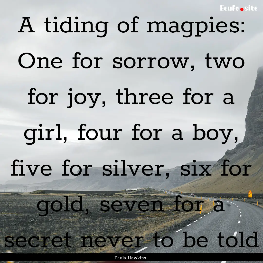 A tiding of magpies: One for sorrow, two.... : Quote by Paula Hawkins