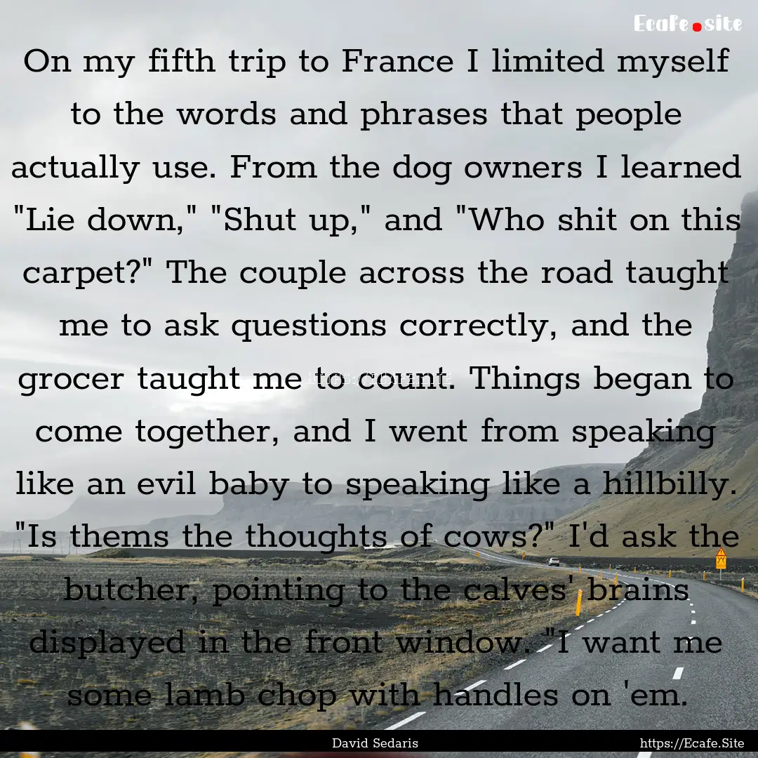 On my fifth trip to France I limited myself.... : Quote by David Sedaris