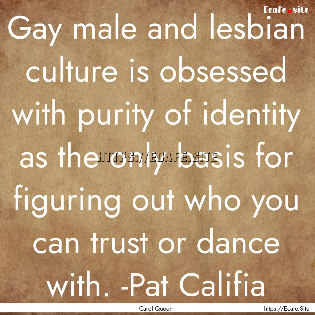 Gay male and lesbian culture is obsessed.... : Quote by Carol Queen