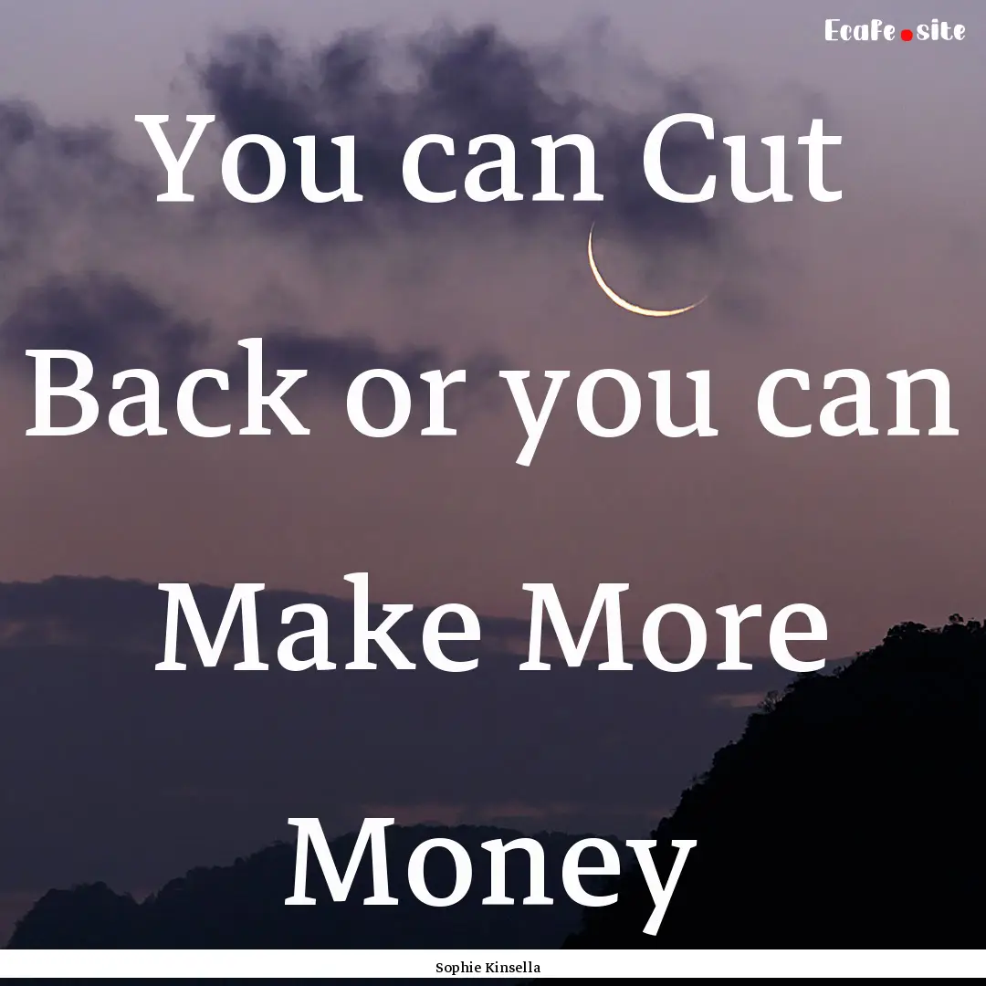 You can Cut Back or you can Make More Money.... : Quote by Sophie Kinsella