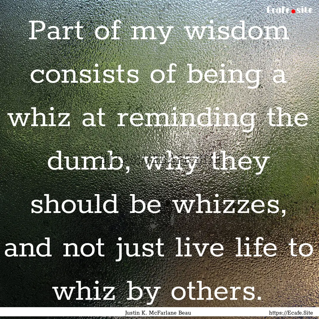 Part of my wisdom consists of being a whiz.... : Quote by Justin K. McFarlane Beau