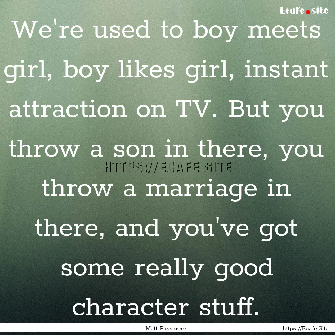 We're used to boy meets girl, boy likes girl,.... : Quote by Matt Passmore