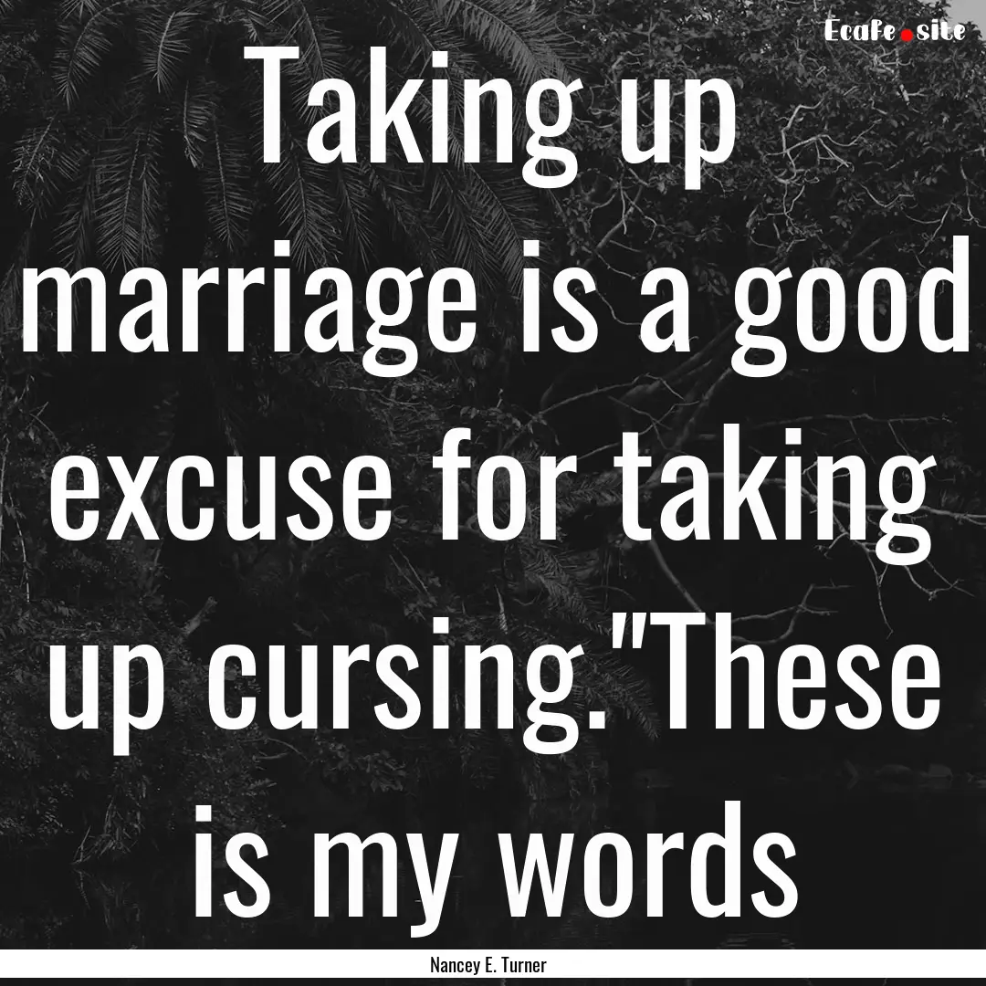 Taking up marriage is a good excuse for taking.... : Quote by Nancey E. Turner