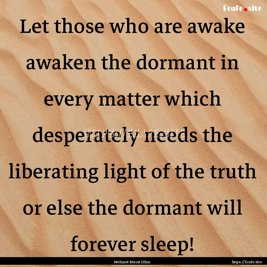 Let those who are awake awaken the dormant.... : Quote by Mehmet Murat ildan