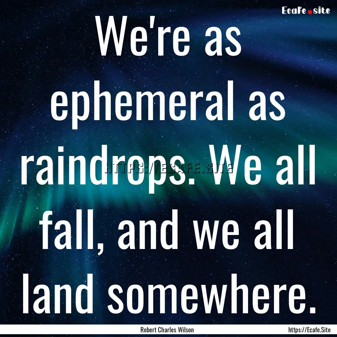 We're as ephemeral as raindrops. We all fall,.... : Quote by Robert Charles Wilson