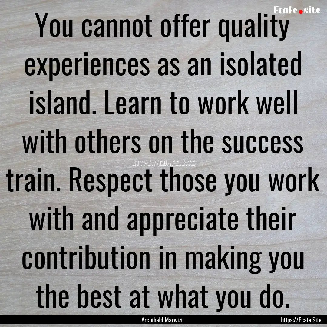 You cannot offer quality experiences as an.... : Quote by Archibald Marwizi