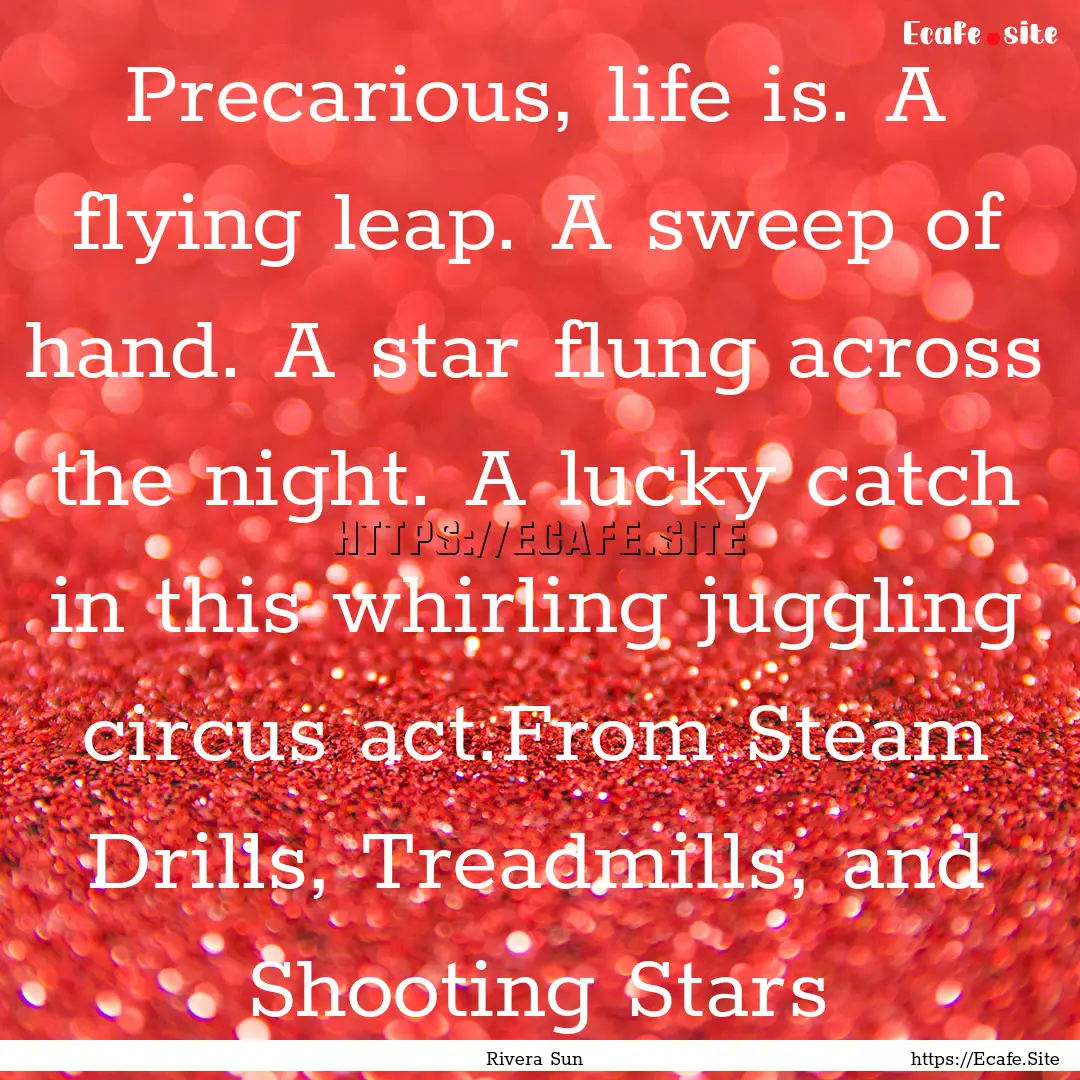 Precarious, life is. A flying leap. A sweep.... : Quote by Rivera Sun